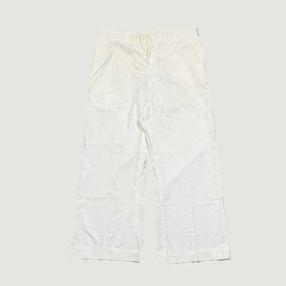 Vintage White Cotton Twill Workwear Pants Straight Leg High Rise 35x26